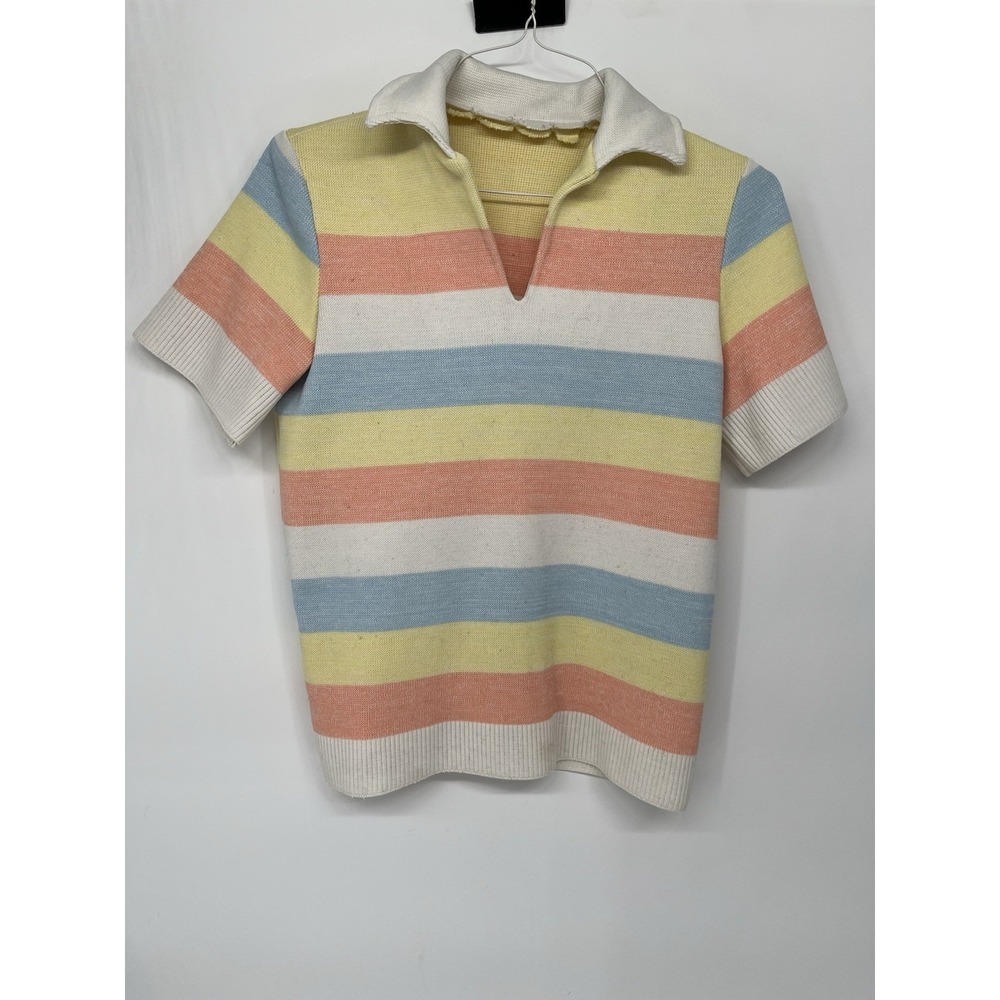 Vintage Pastel Striped Polo Yellow, Blue, Peach‎ No Size Approx. M